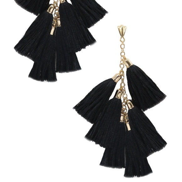 Ettika Daydreamer Tassel Earrings in Black & Gold